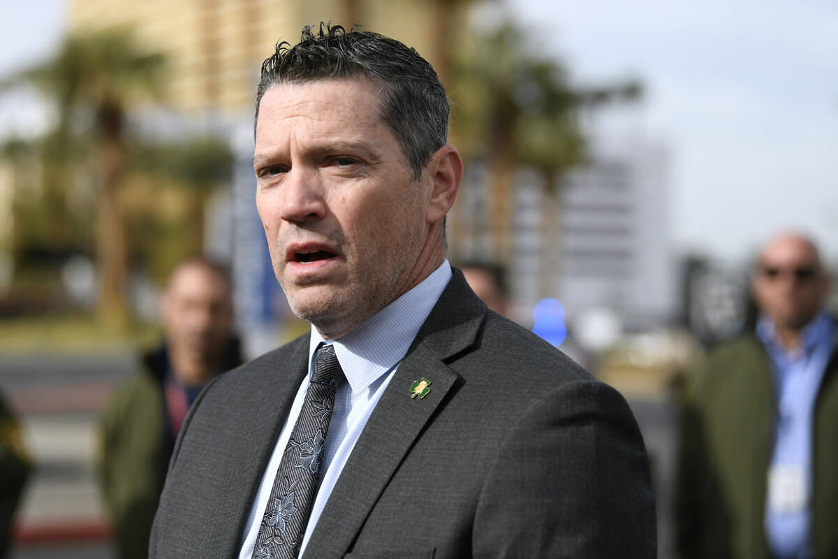 The FBI's Jeremy Schwartz briefs the media about the fire and explosion of a Tesla Cybertruck o ...