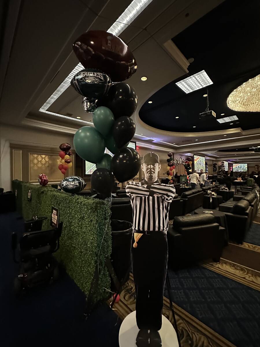A (cutous) NFL official is shown at Westgate's Super Pigskin Party on Sunday, Feb. 9, 2025. (Jo ...