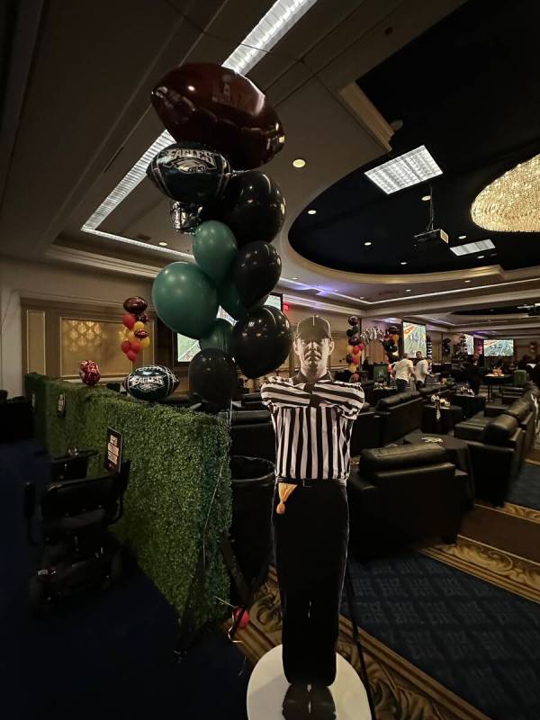 A (cutous) NFL official is shown at Westgate's Super Pigskin Party on Sunday, Feb. 9, 2025. (Jo ...