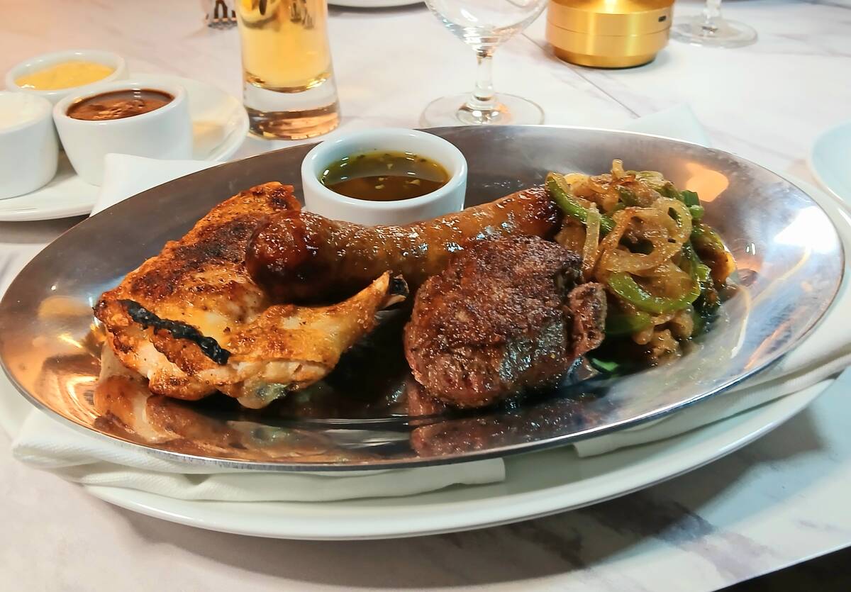 The grill platter from the bar room menu at Mae Daly's Fine Steaks & Whiskeys in downtown Las V ...