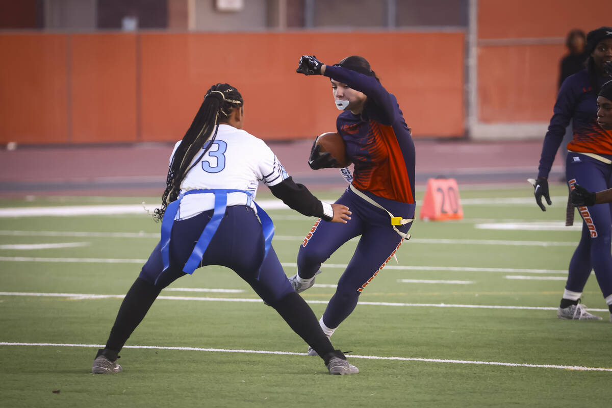 during a 4A state playoff flag football game at Legacy High School on Monday, Feb. 10, 2025, in ...