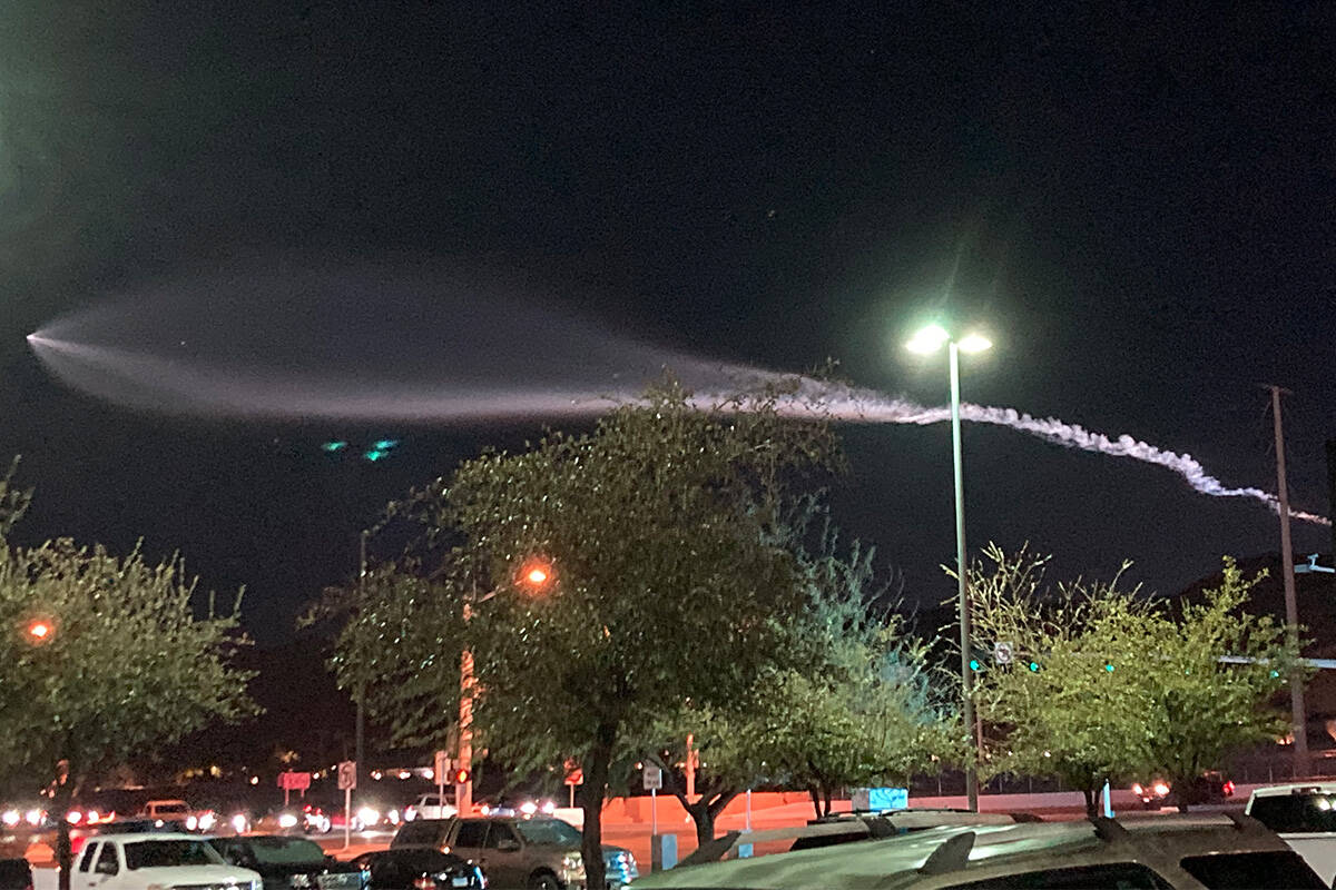 SpaceX's Falcon 9 rocket could be seen over Summerlin on Monday, Feb. 10, 2025. (Eli Segall/Las ...