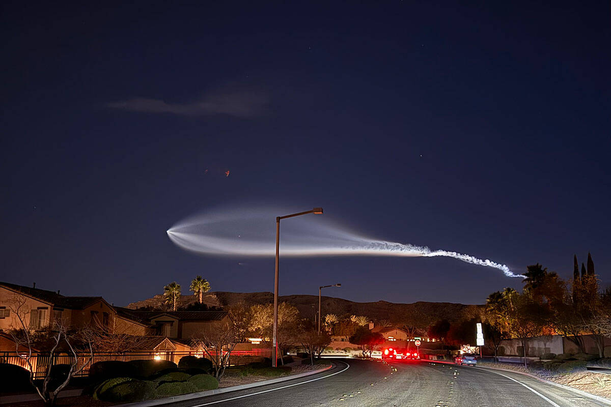 SpaceX's Falcon 9 rocket could be seen over Summerlin on Monday, Feb. 10, 2025. (Billy Young/@b ...