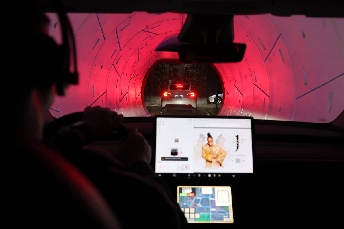 A Vegas Loop worker drives a passenger in Las Vegas Tuesday, Feb. 11, 2025. (K.M. Cannon/Las Ve ...