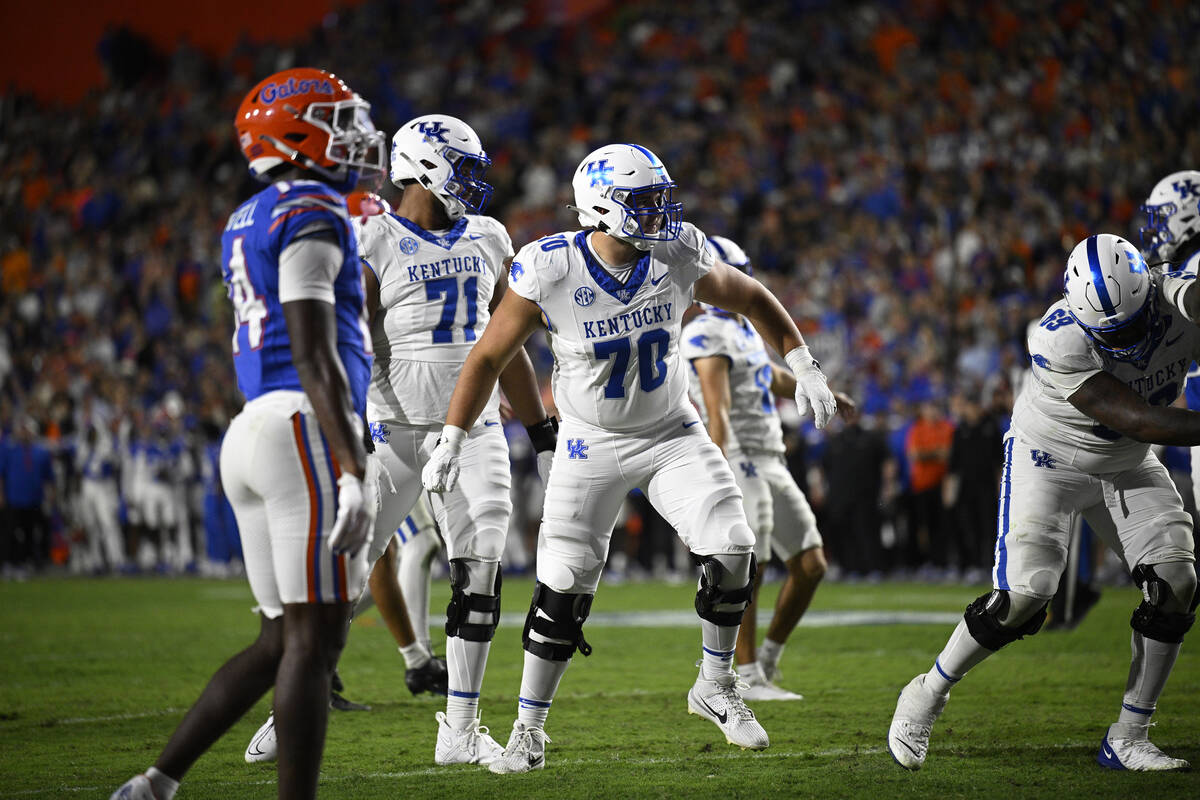 Kentucky offensive lineman Ben Christman (70) blocks against Florida during the second half of ...