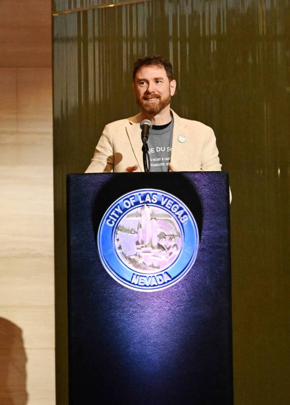 The Neon Museum executive director Aaron Berger speaks at The Neon Museum's "Stories from Backs ...