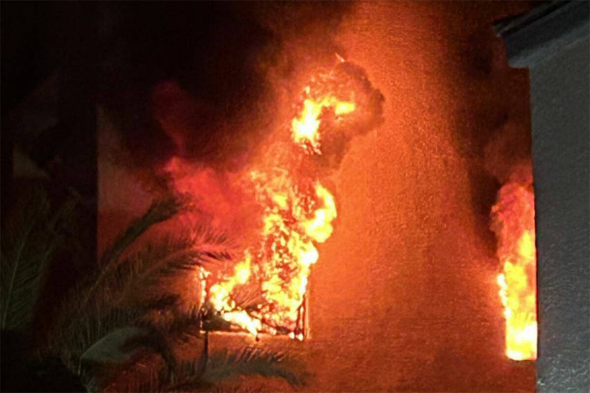 A photo of a fire at 8332 Langhorne Creek Street taken at 4:10 a.m.before the Clark County Fire ...