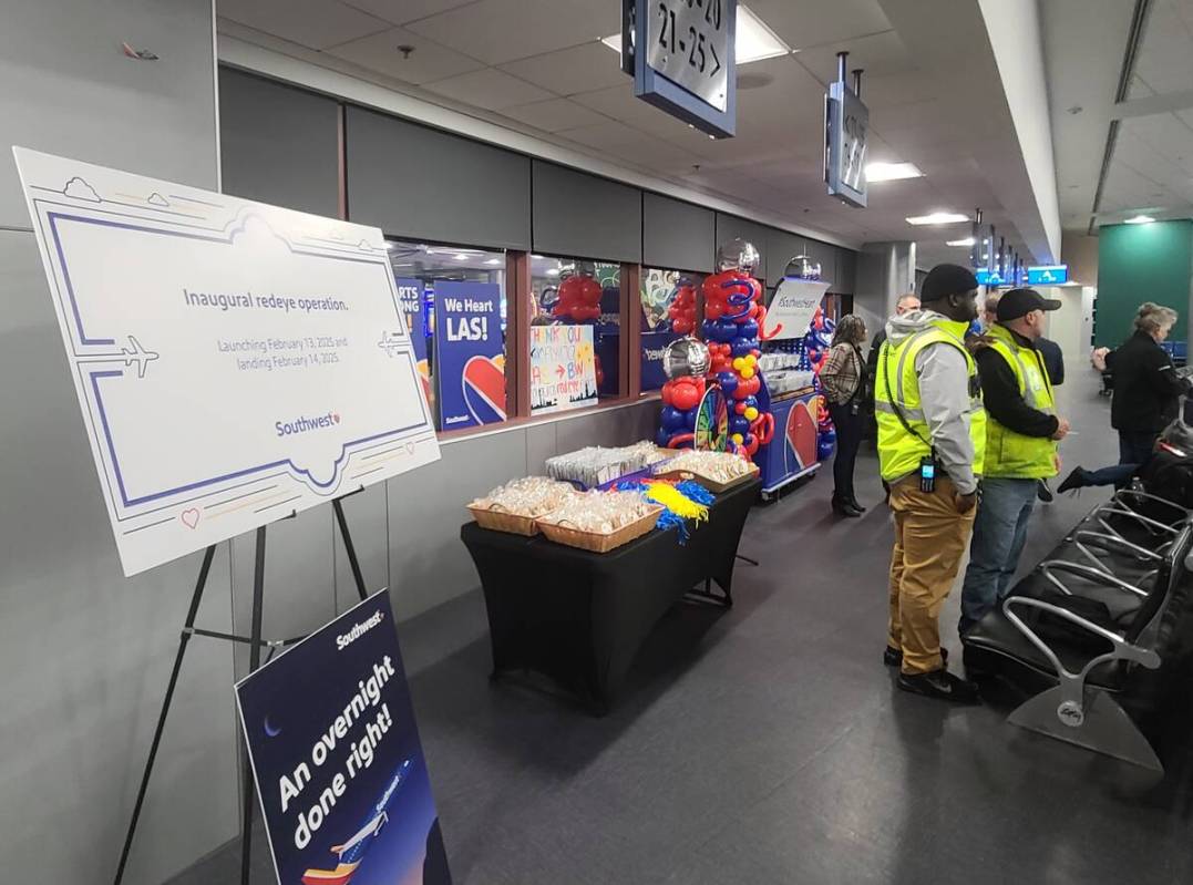 Southwest Airlines had giveaways, balloons and party hats at a Harry Reid International Airport ...