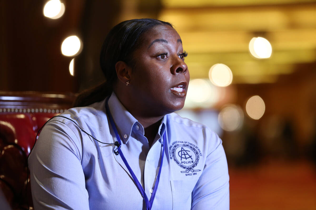 Henderson Police Department Chief LaTesha Watson is interviewed at South Point hotel-casino in ...