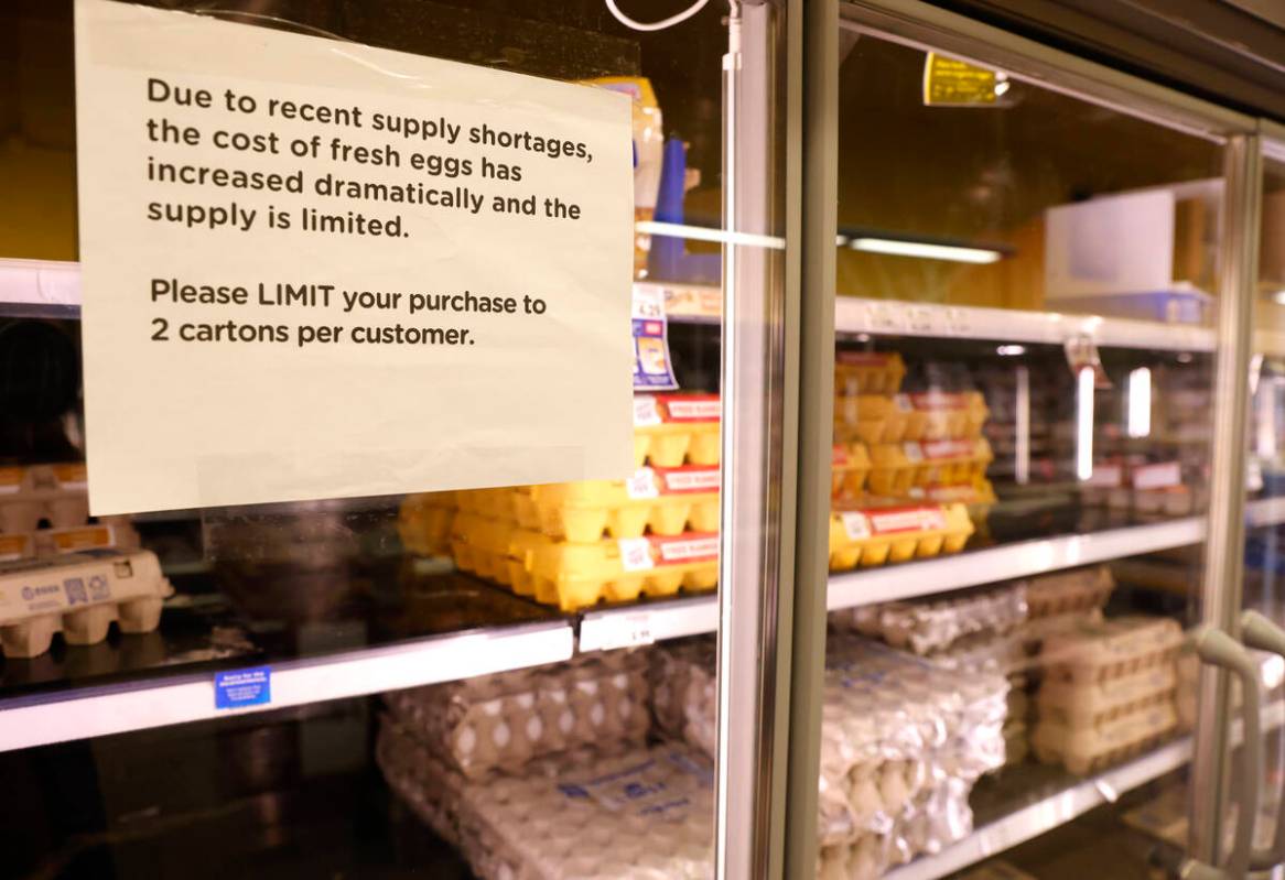 A sign notifying a supply shortage of fresh eggs is posted in the egg section at a Las Vegas Sm ...