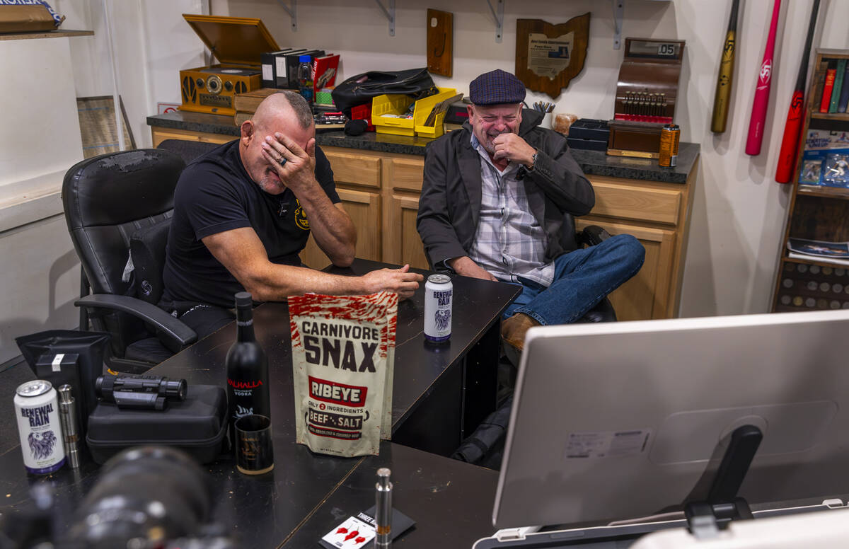 Former UFC champ Chuck Liddell shares a laugh with Rick Harrison and they watch videos for Lidd ...