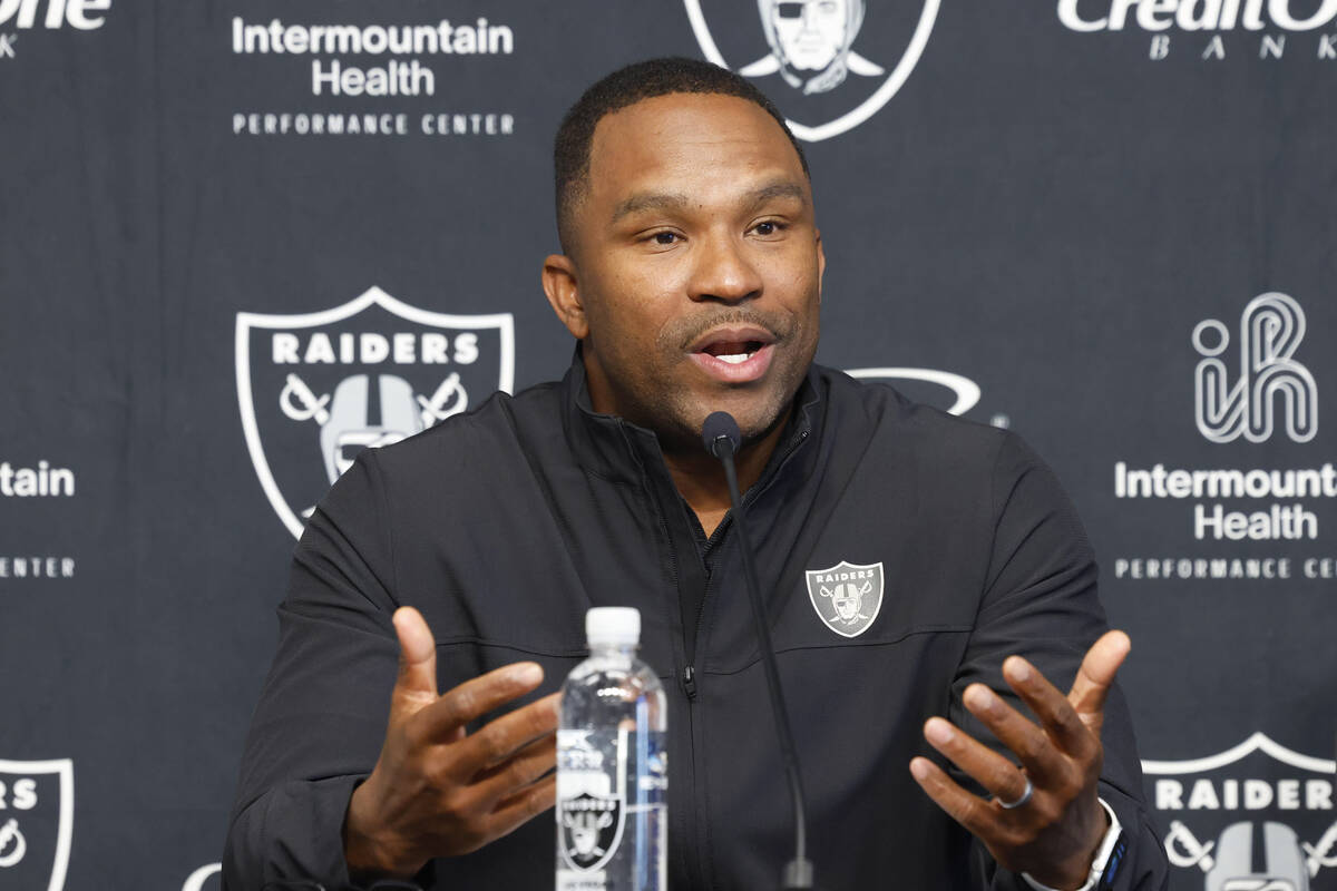 Champ Kelly, Raiders interim general manager, speaks during the press conference at Intermounta ...