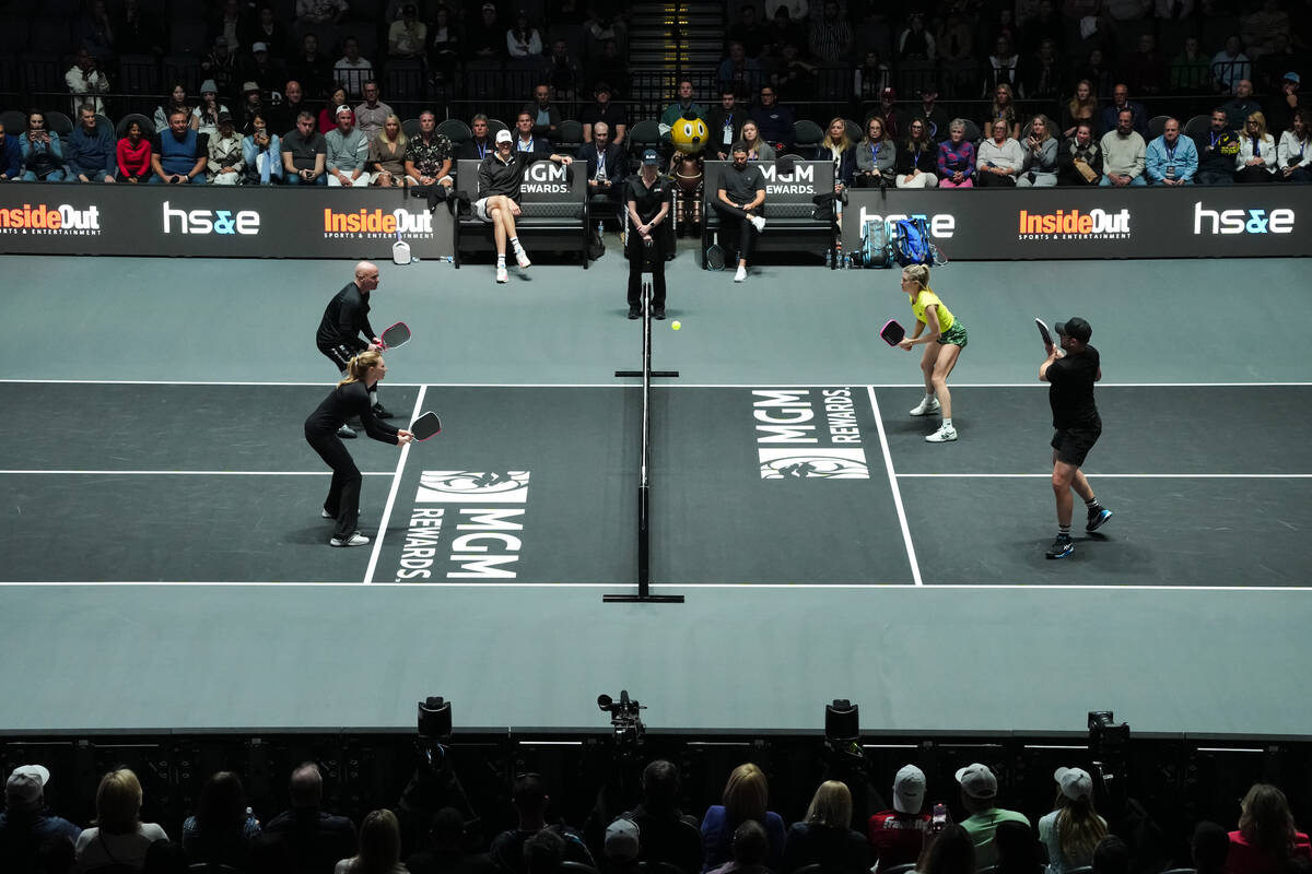 Andre Agassi and Steffi Graf play Andy Roddick and Genie Bouchard in Pickleball Slam 3 at Miche ...