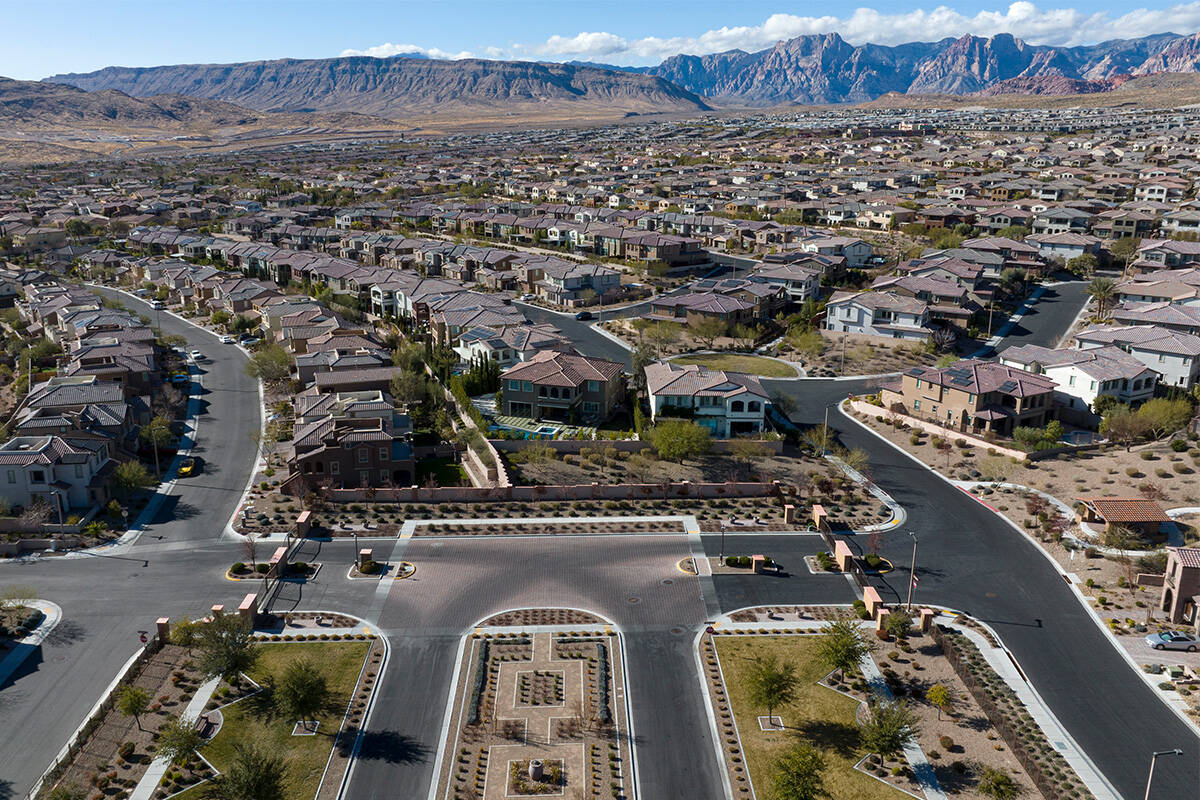 An aerial view of homes at Sarasota, a community planned in The Paseos of Summerlin, on Thursda ...