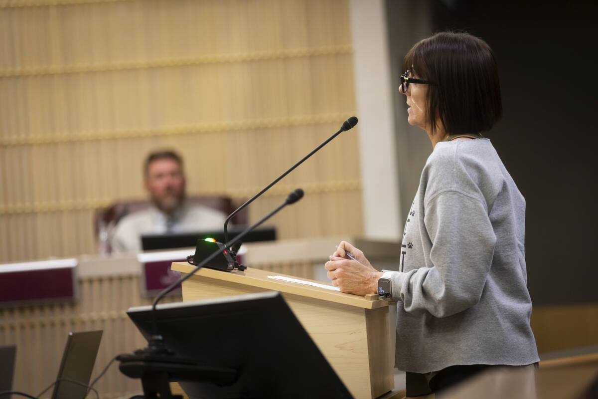 Kenni Burdette speaks in support of embattled Henderson Police Chief Hollie Chadwick during a H ...