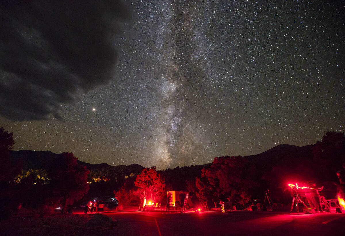 The Milky Way galaxy, along with Mars, center left, shine above Great Basin National Park durin ...