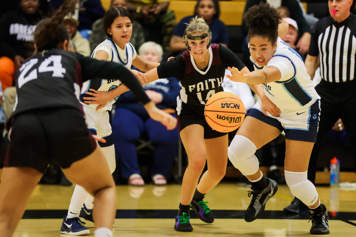 Centennial forward Ayla Williams (12) runs after the ball during a class 5A girls basketball st ...