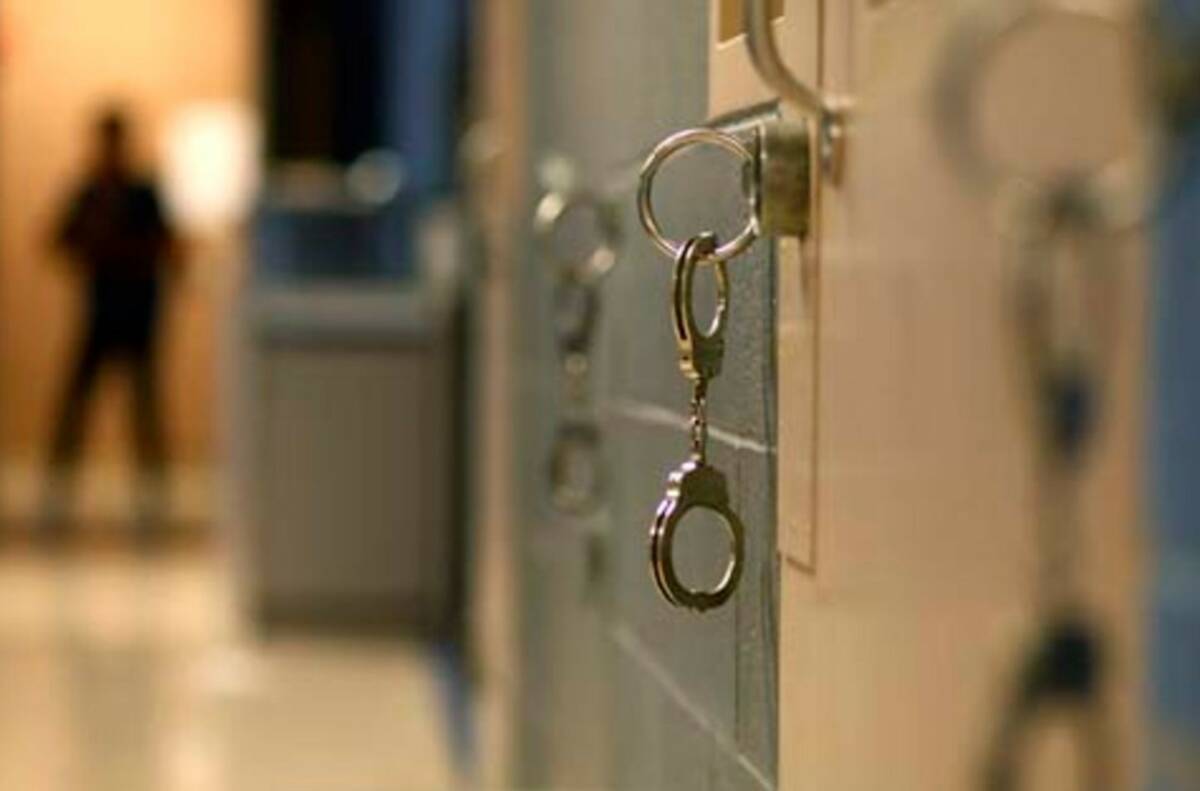 Handcuffs hang from the wall in the North Las Vegas jail in 2012. (Las Vegas Review-Journal)