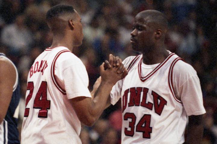 UNLV basketball star Isaiah "J.R." Rider, right, with Dexter Boney in 1993. Rider scored 29.1 p ...