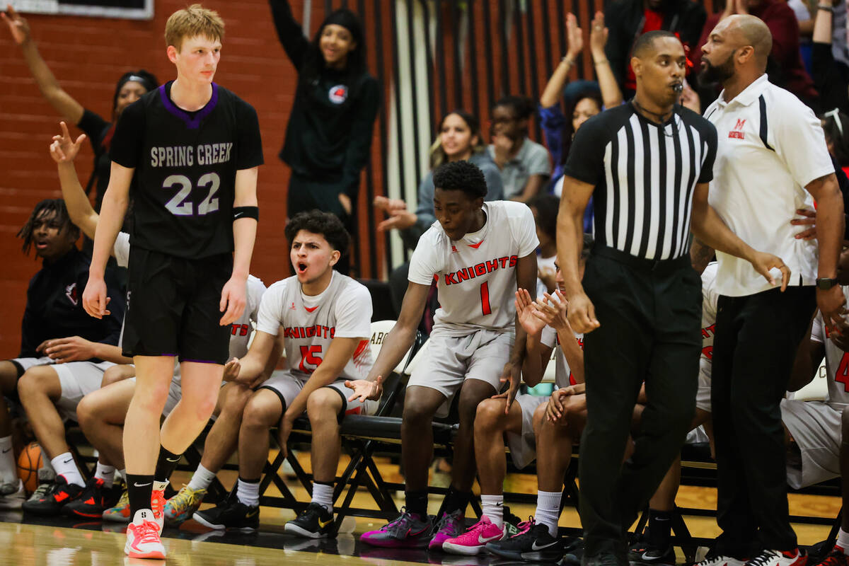 Mater East players react to game action from the sidelines during a class 3A semifinals basketb ...