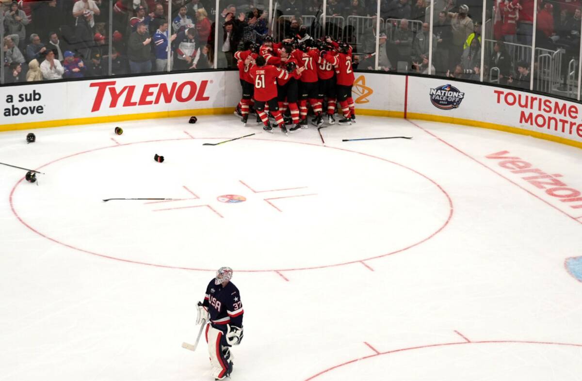 United States goaltender Connor Hellebuyck (37) skates away after an overtime loss to Canada du ...