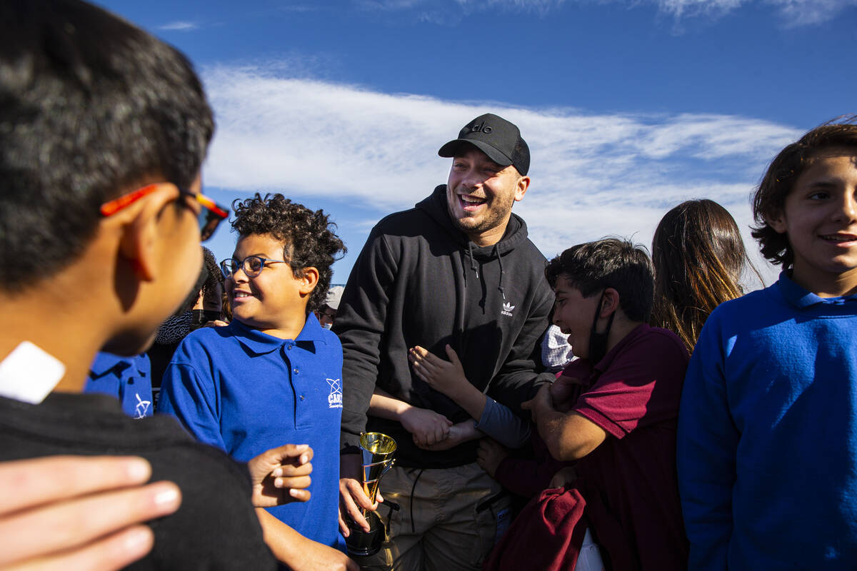 NFL fullback Alec Ingold hangs out with students at Coral Academy of Science Las Vegas' Windmil ...