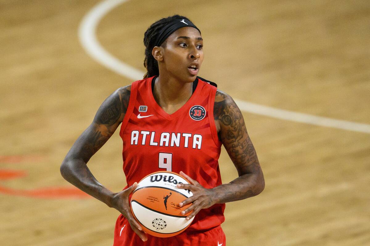 Atlanta Dream forward Crystal Bradford (9) in action during a WNBA basketball game against the ...