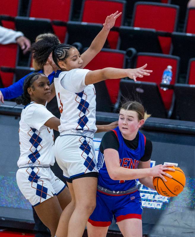 Legacy guard Laila Gines (3) elevates to black a pass by Reno guard Brookesly Wilson (4) during ...