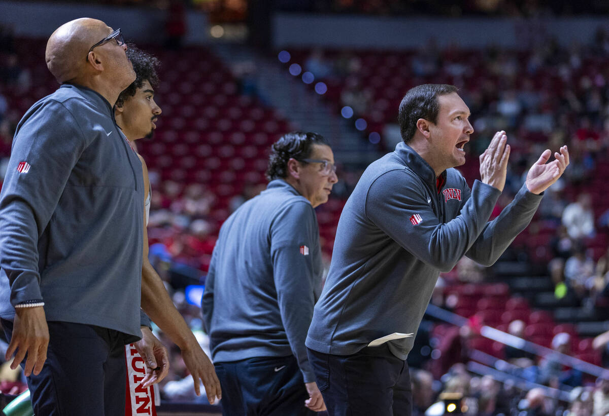 UNLV head coach Kevin Kruger and coaches are pleased with the team's play against the Colorado ...