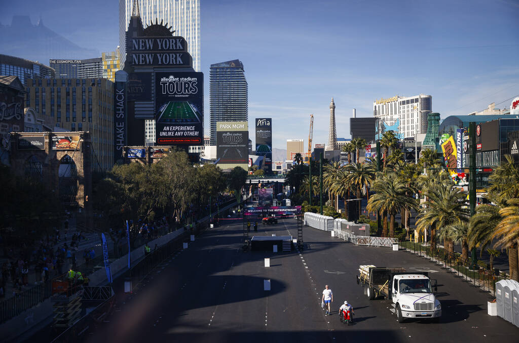 The start of the marathon course is seen outside of the New York-New York before the Rock &#x20 ...