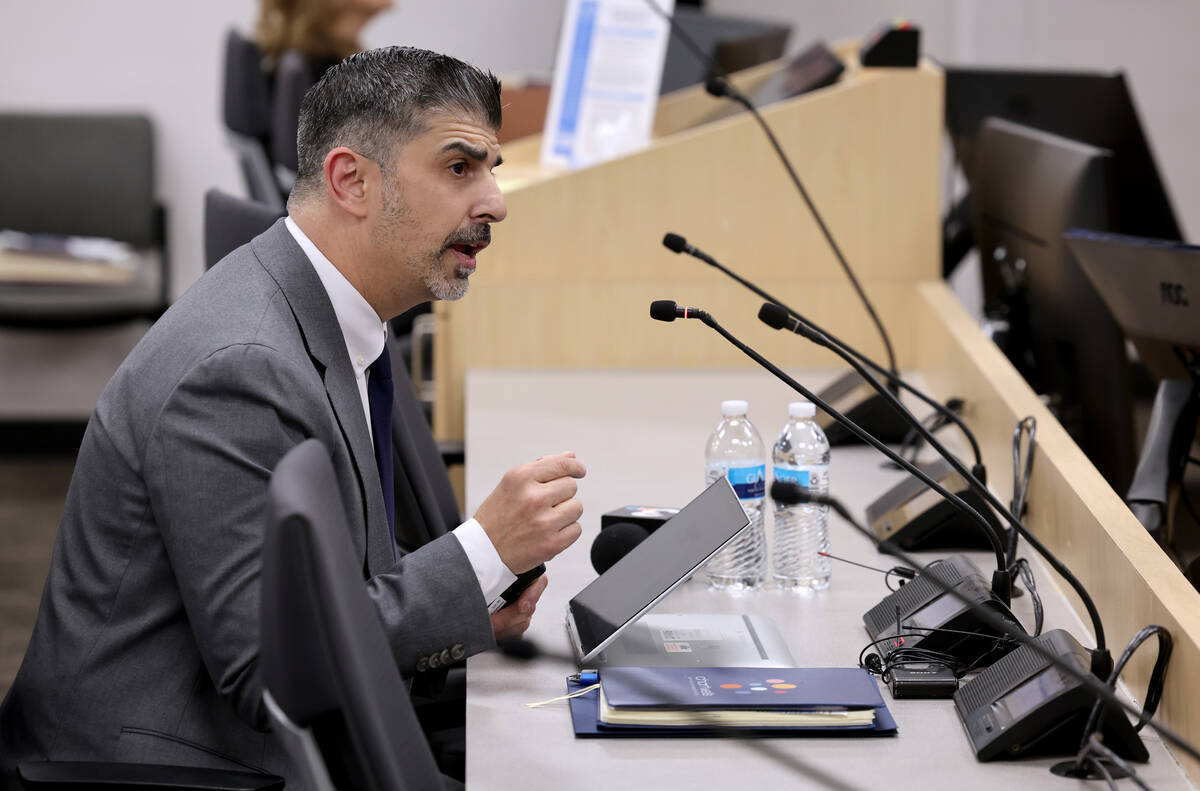 John Anzalone answers questions from the Clark County School Board during an interview for Clar ...