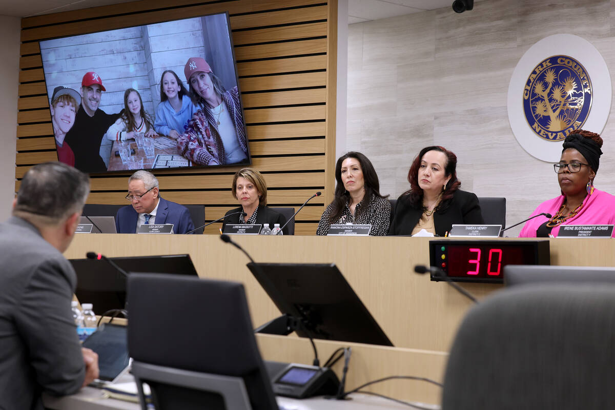 John Anzalone answers questions from the Clark County School Board during an interview for Clar ...