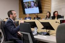 Jesse Welsh answers questions from the Clark County School Board during an interview for Clark ...