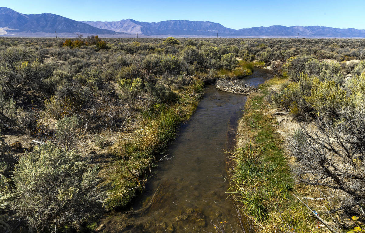 Water flows out from a creek, part of the hydrological basin that serves White Pine County, on ...