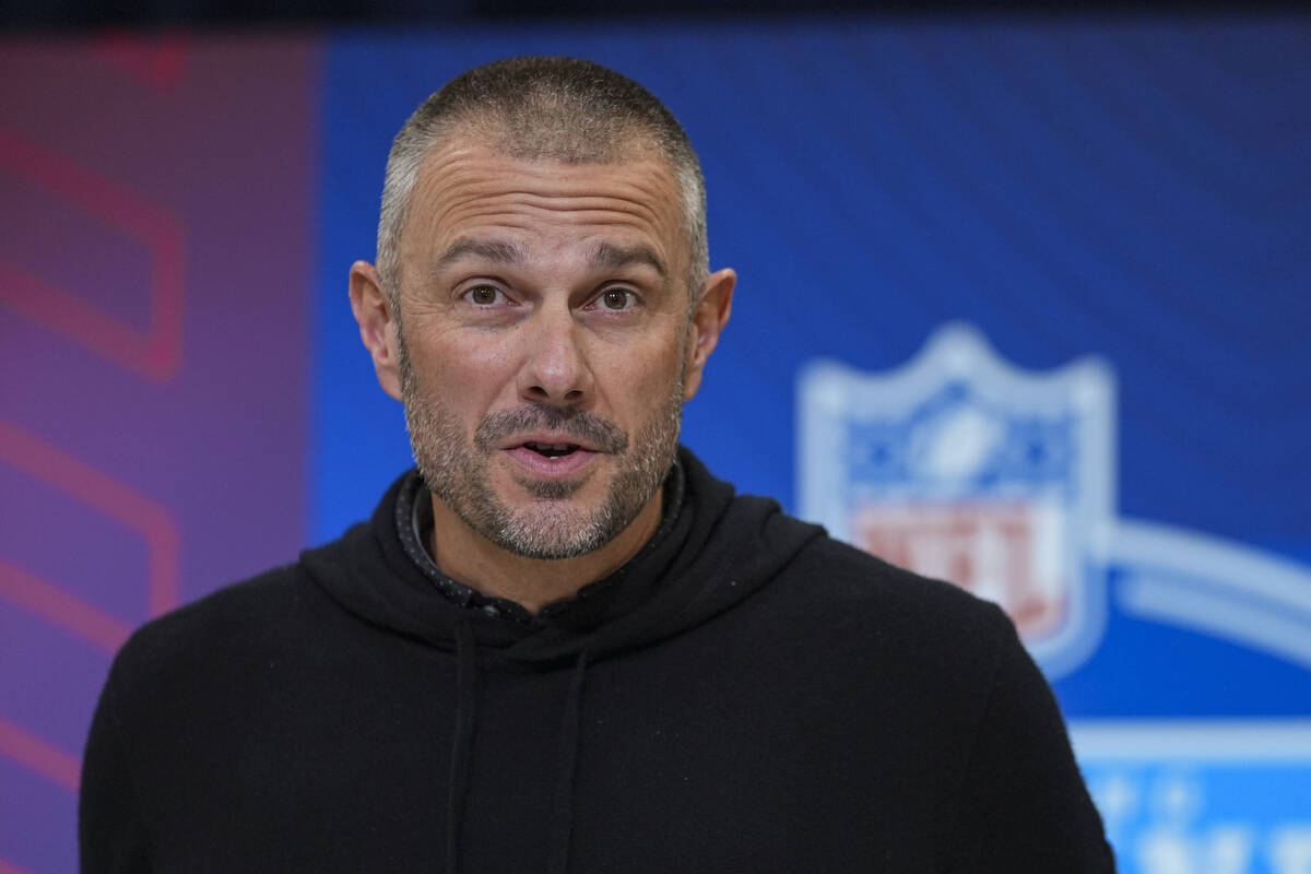 Las Vegas Raiders general manager John Spytek speaks during a press conference at the NFL footb ...