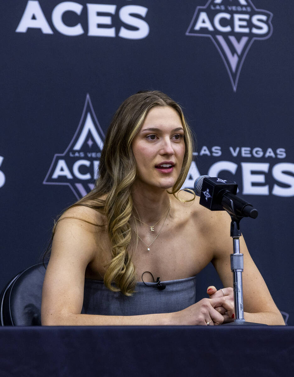 Aces player Elizabeth Kitley addresses reporters for first time this offseason as the team form ...