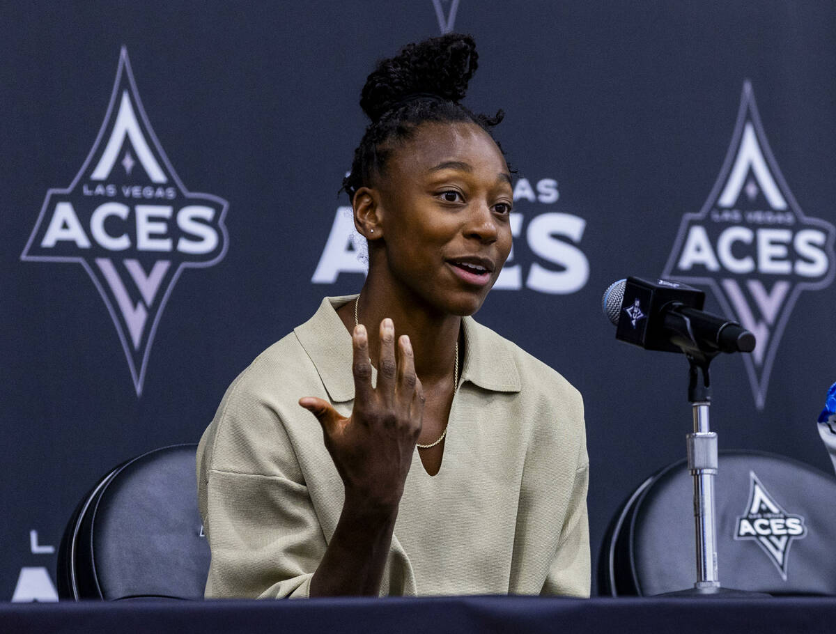 Aces player Jewell Loyd addresses reporters for first time this offseason as the team formally ...