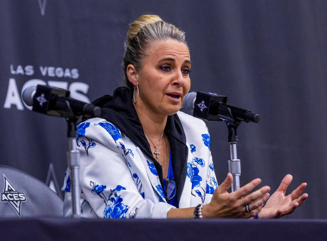 Aces head coach Becky Hammon addresses reporters for first time this offseason as team formally ...