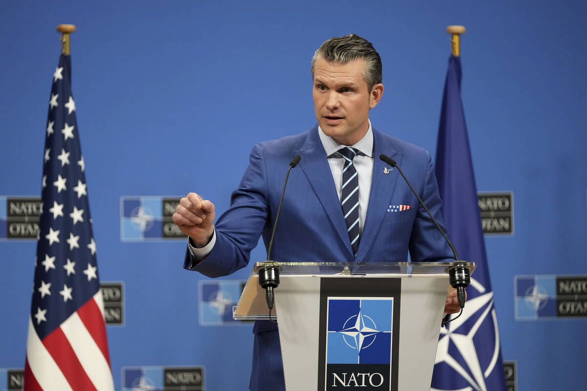 United States Secretary of Defense Pete Hegseth speaks during a media conference after a meetin ...