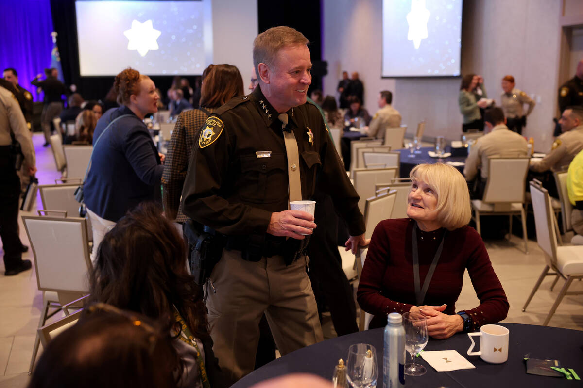 Clark County Sheriff Kevin McMahill mingles with guests before delivering his Metropolitan Poli ...