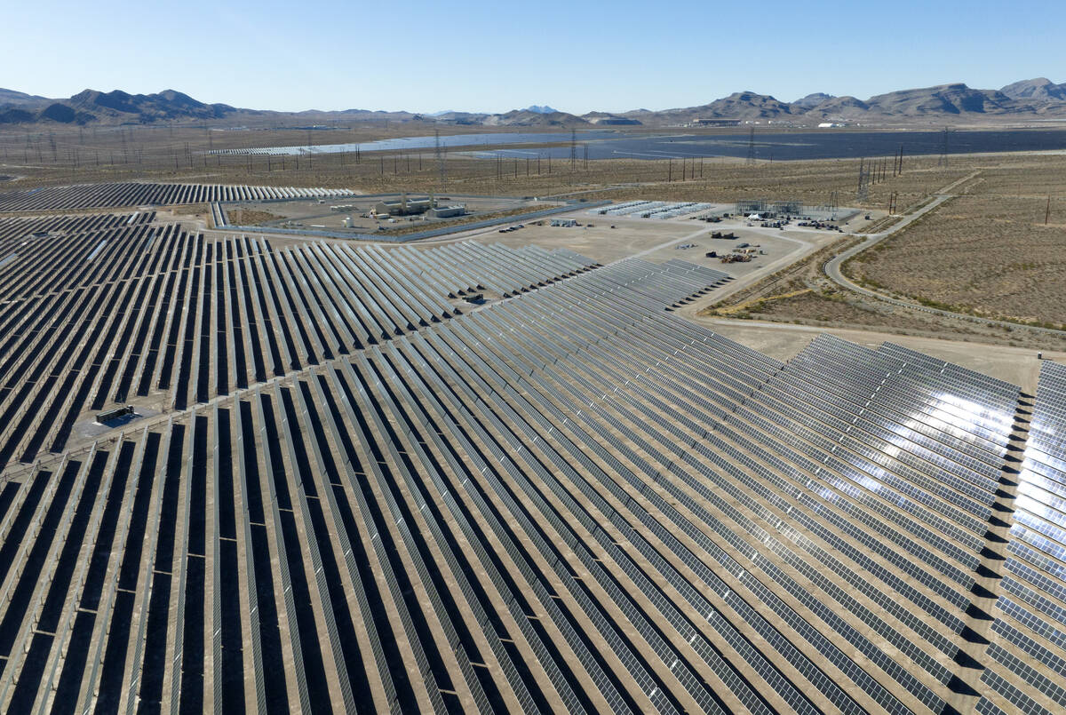 Solar panels are seen at the Harry Allen Power Plant, on Tuesday, Oct. 29, 2024, in Las Vegas. ...