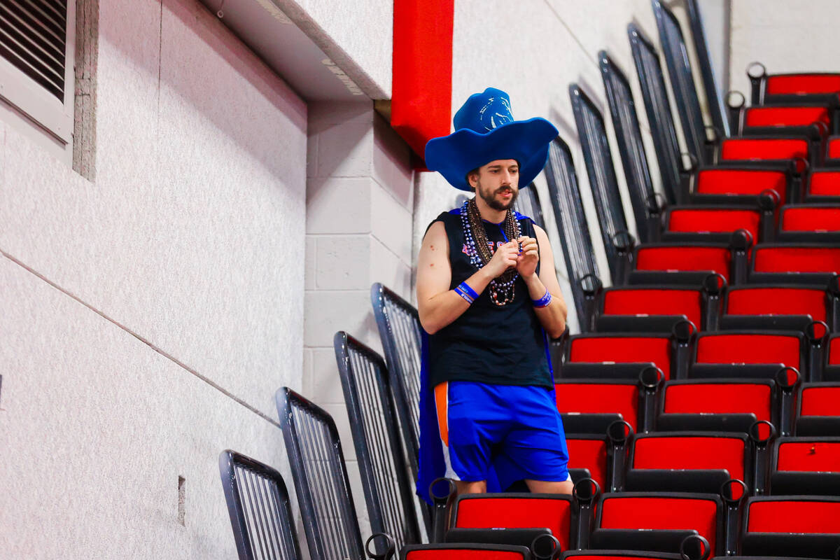 A lone Boise State fan watches game action during an NCAA women’s basketball game betwee ...
