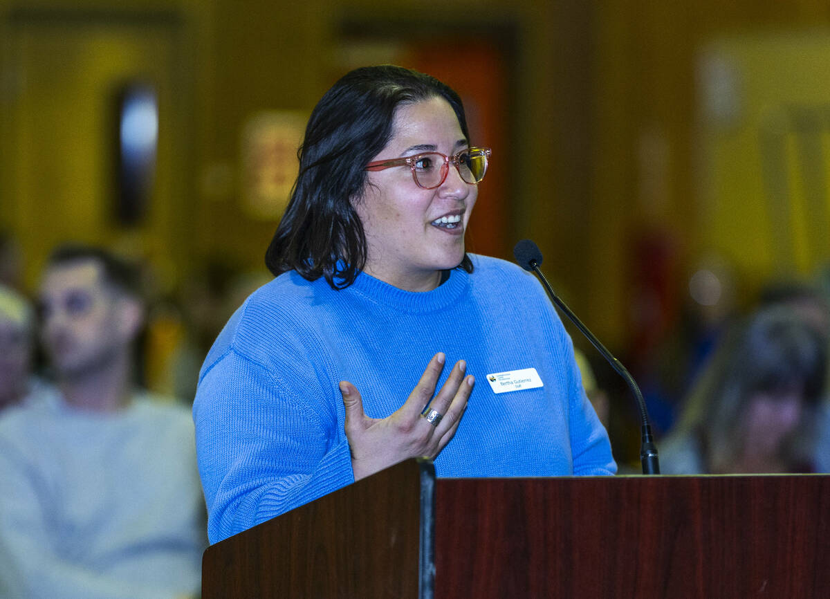 Bertha Gutierrez, program director with the Conservation Lands Foundation, gives public comment ...