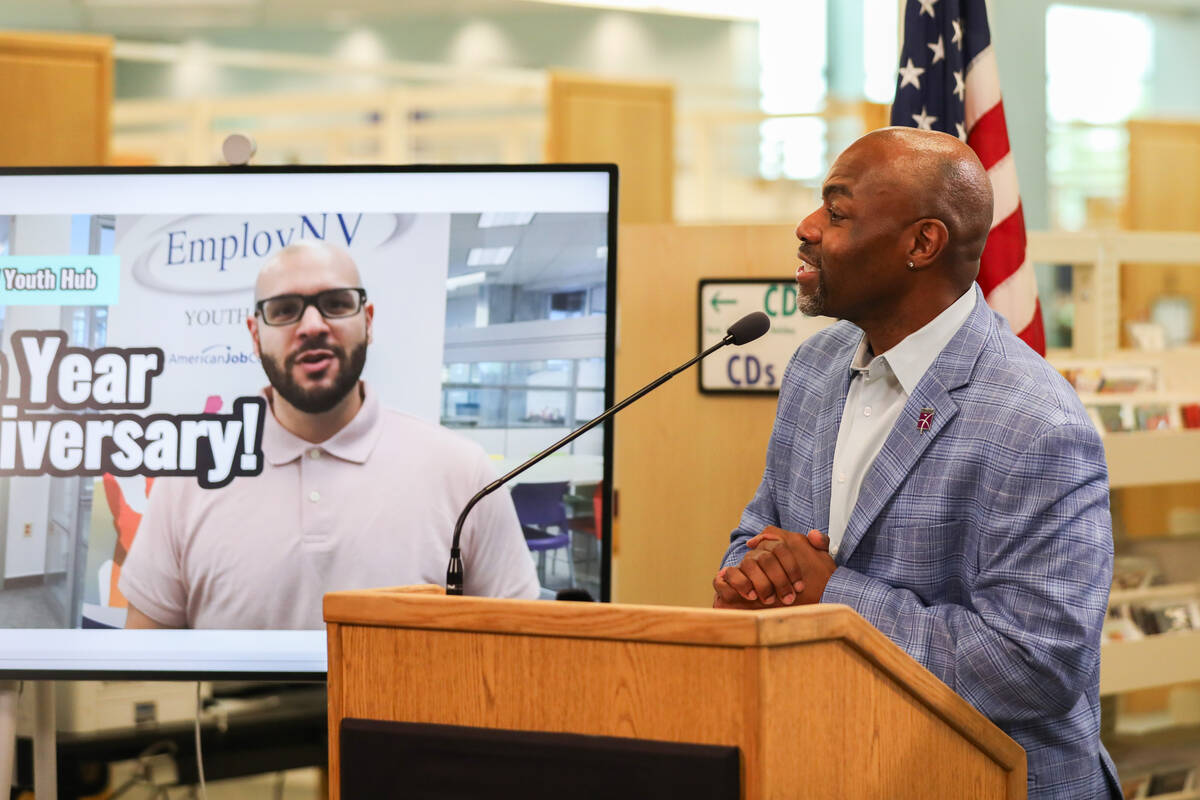 Kelvin Watson, Las Vegas-Clark County Library District executive director, speaks at the first ...