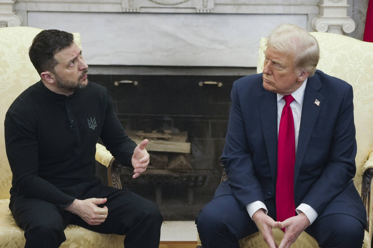 President Donald Trump, right, meets with Ukrainian President Volodymyr Zelenskyy in the Oval O ...