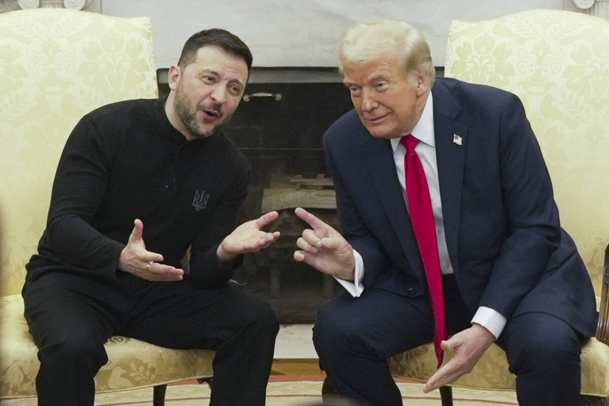 President Donald Trump, right, meets with Ukrainian President Volodymyr Zelenskyy in the Oval O ...