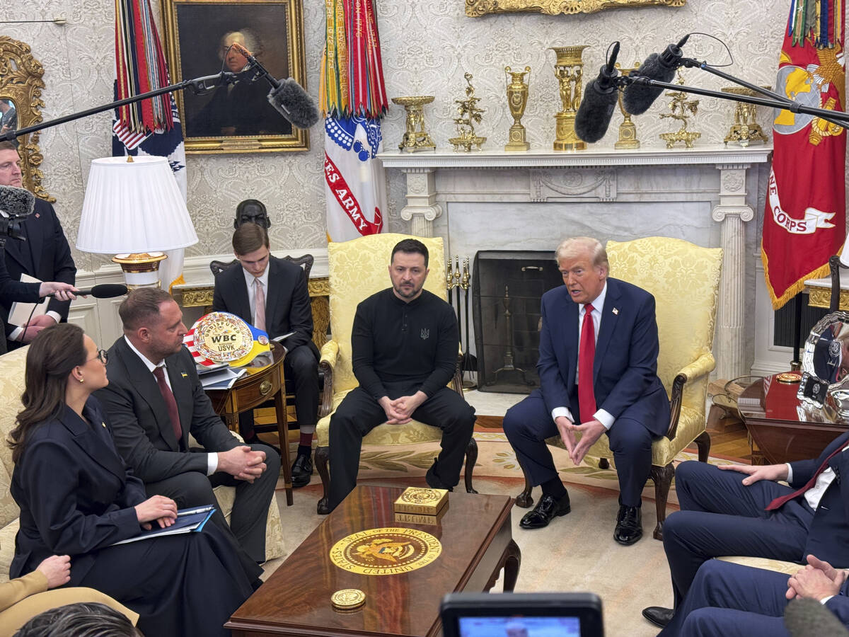 President Donald Trump meets with Ukraine President Volodymyr Zelenskyy in the Oval Office at t ...