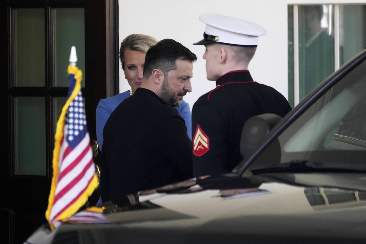 Ukraine's President Volodymyr Zelenskyy departs the White House in Washington, Friday, Feb. 28, ...