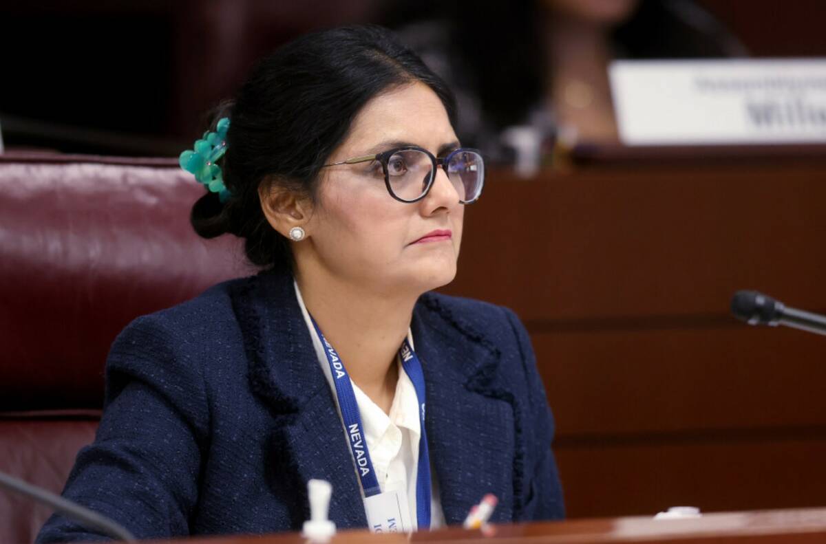 Assemblymember Hanadi Nadeem, D-Las Vegas, listens to a speaker during a meeting of the Assembl ...