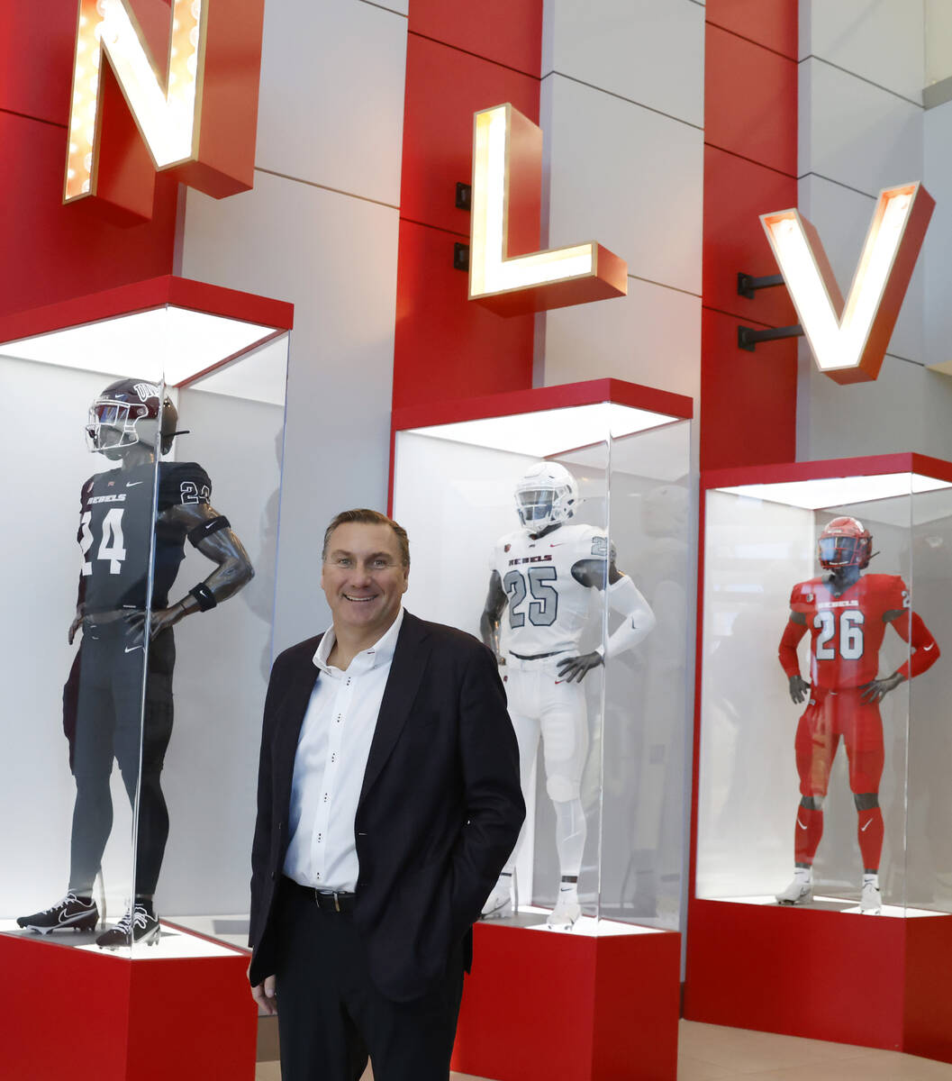 UNLV football head coach Dan Mullen poses for a photo after speaking at a press conference at F ...